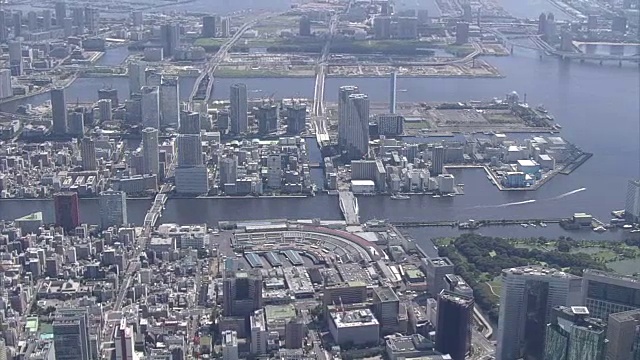 空中，筑地鱼市和计划搬迁地点，东京视频素材