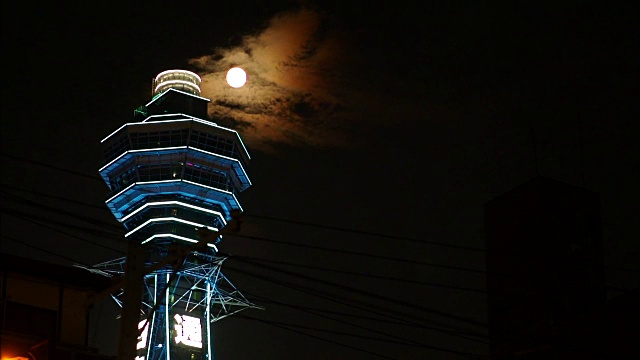 日本大阪，Tsutenkaku Tower At Night视频素材