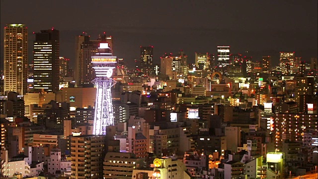 日本大阪，日月阁夜景视频素材