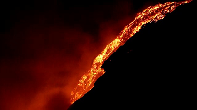 夏威夷，熔岩在夜间流入大海视频素材