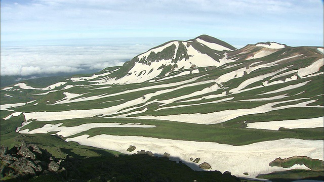 图为北海道大屿山国家公园大屿山火山群上空视频素材