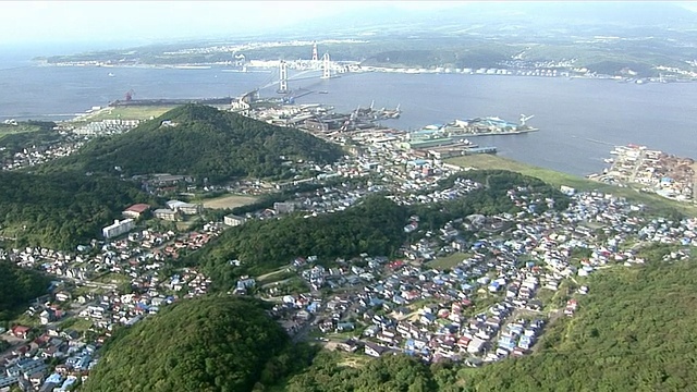 博町大桥横跨日本北海道村兰港。视频素材