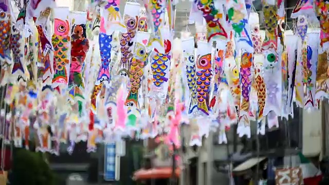 日本川越市的鲤鱼彩带或曰“Koinobori”视频素材