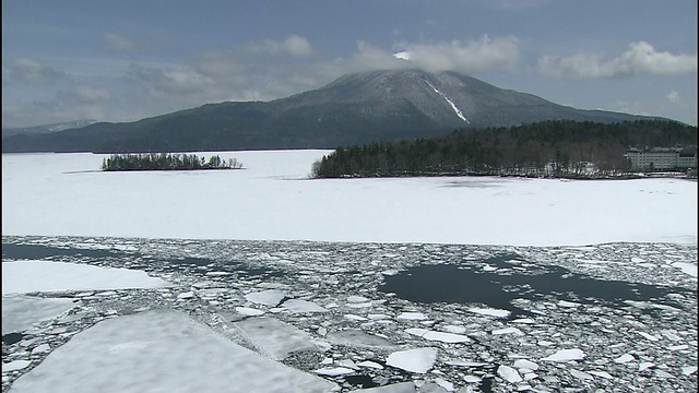 北海道阿kan国家公园的阿kan湖被冰层覆盖。视频素材