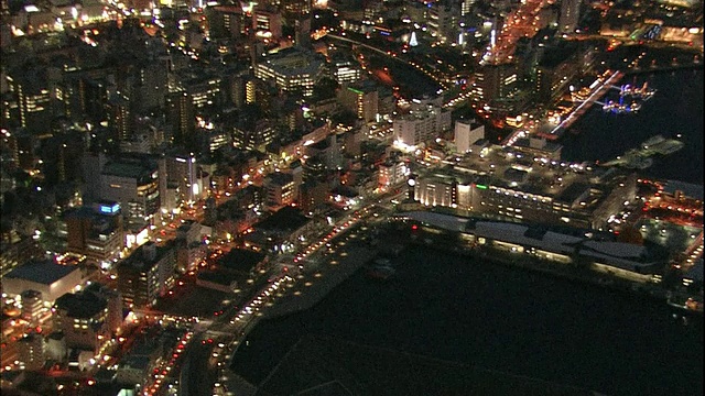 长崎港及火车站地区航拍夜景视频素材