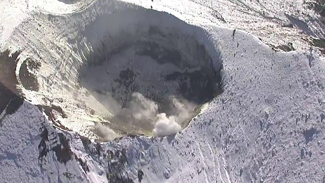 空中，日本北海道十胜山的火山口视频素材