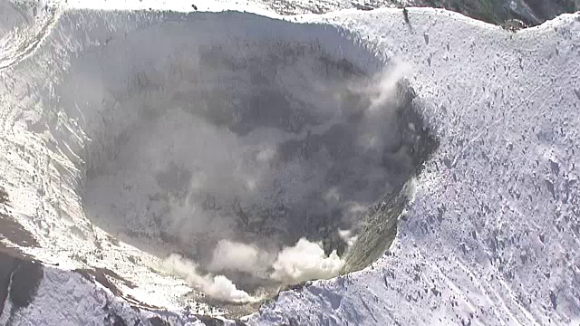 空中，日本北海道十胜山的火山口视频素材