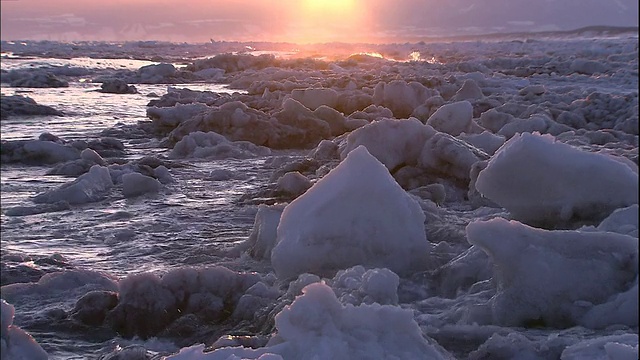 日本北海道鄂霍次克海的浮冰上，海浪在晃动。视频素材