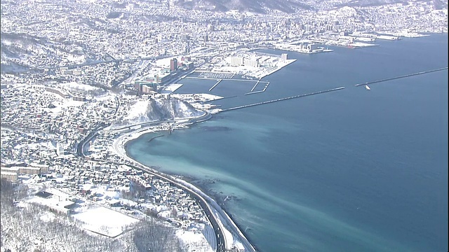 日本北海道小丸海岸附近的石锅湾，成群的鲱鱼产卵。视频素材