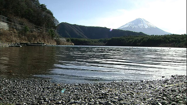 日本山梨县富士箱根伊豆国家公园内，湖水拍打着斋子湖的湖岸。视频素材