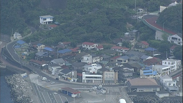 一个商业区与伊豆大岛的冈田港接壤。视频素材