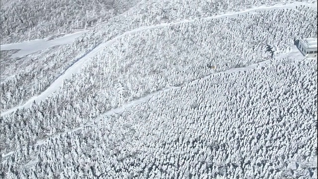 日本藏山，缆车在滑雪坡上滑行。视频素材