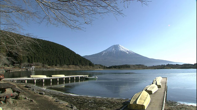 田uki冰湖与富士山接壤。视频素材