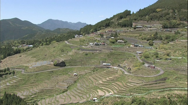 Maruyama Senmaida水稻梯田蜿蜒穿过日本三重的一座山。视频素材