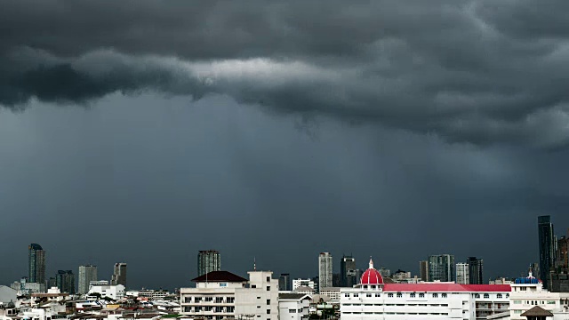 时间流逝:风暴白云移动在大建筑物上视频下载