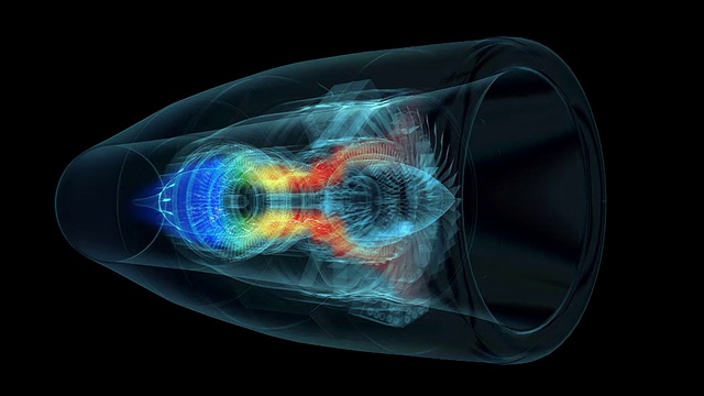 喷气发动机3D x射线透明与温度地图视频素材