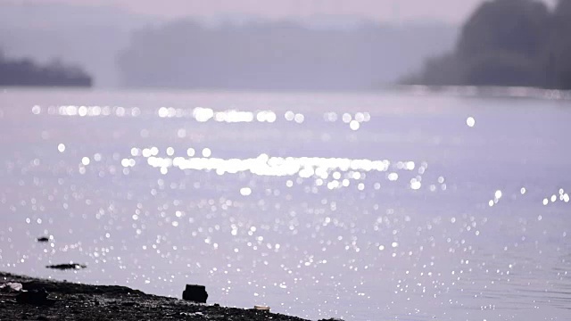 波光粼粼的水在阳光灿烂的夏日里闪闪发光视频素材