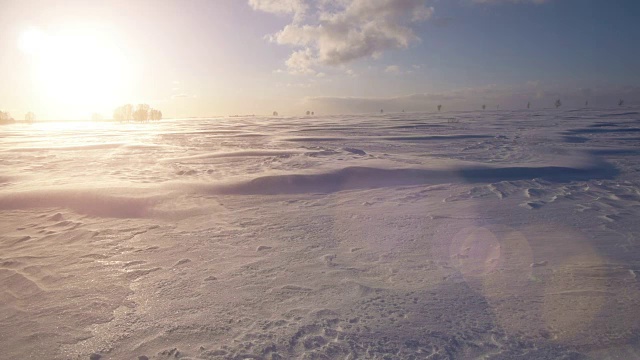 暴风雪，风和太阳。寒冷的北极。冰封雪飘视频素材