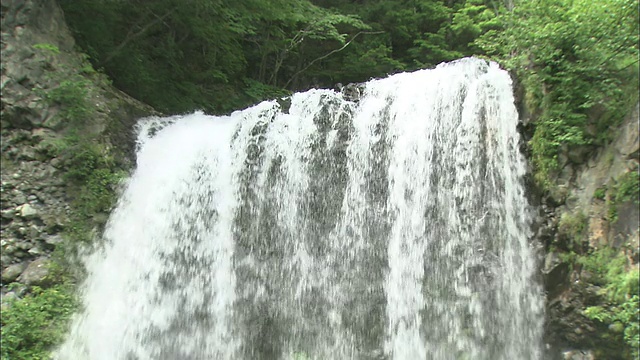 在日本禅宗五郎瀑布的底部，水流沿着小溪流动。视频素材