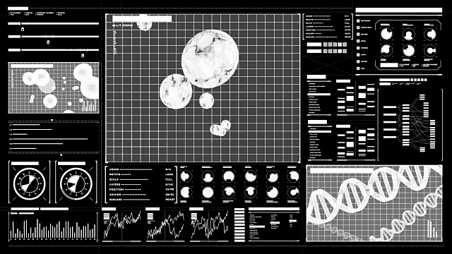 细胞分裂3D动画，生物学。基因工程，数字仪表盘显示。视频素材