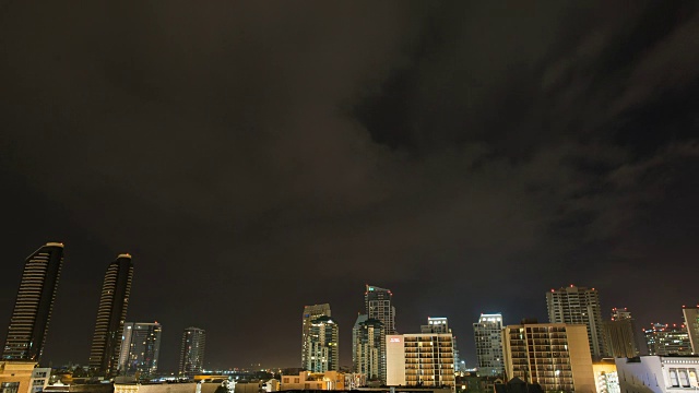 加州圣地亚哥市中心的闪电延时。拍摄于一个风雨交加的夜晚。用索尼单反相机拍摄。视频素材