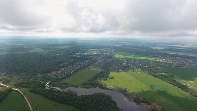 鸟瞰图。风景的田野，湖泊视频素材