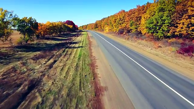 田野与森林之间的郊区公路鸟瞰图视频素材