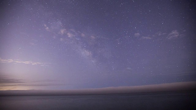 银河系在太平洋上空移动的星夜的时间序列。视频素材