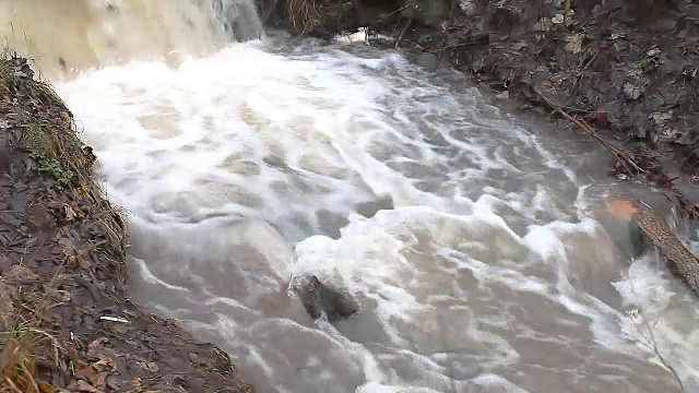 雨后水在小溪中流淌视频素材