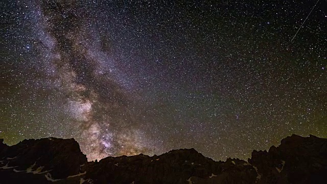 这是在意大利阿尔卑斯山的高海拔地区拍摄的壮观的银河和星空。时间流逝的视频。视频素材