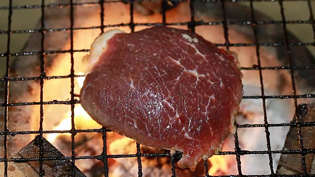 派对烧烤猪肉和牛肉(特写镜头)。视频素材