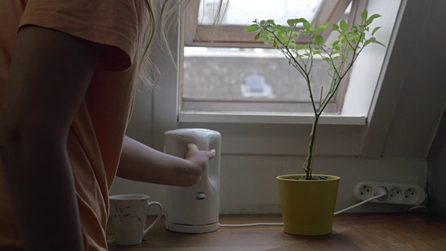 在家里用手机沏茶的女人视频素材