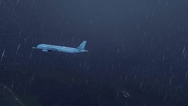 一架客机在大雨的夜空中飞行视频素材