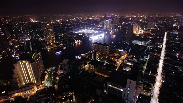 泰国曼谷城市景观夜光河湾屋顶全景4k时间流逝视频素材