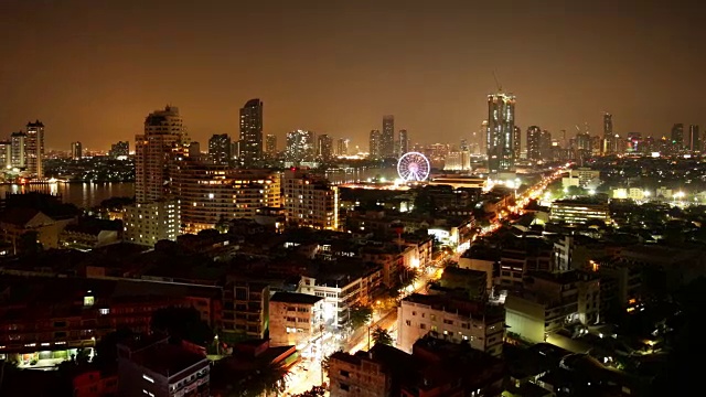 泰国曼谷城市景观传单酒店屋顶交通街道全景4k时间推移视频素材