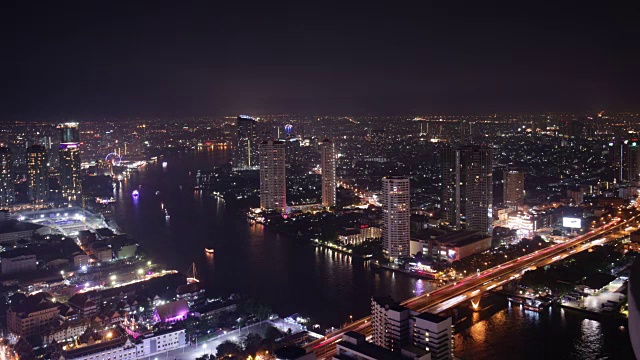 泰国曼谷夜光湄南河湾城市景观全景4k时间推移视频素材