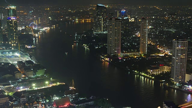 泰国曼谷湄南河城市屋顶全景飞行器观看4k时间流逝视频素材