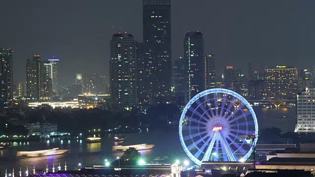 泰国曼谷河湾飞行夜光全景4k时间流逝曼谷视频素材