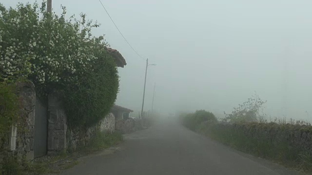 行驶在雾蒙蒙的乡村街道上视频素材