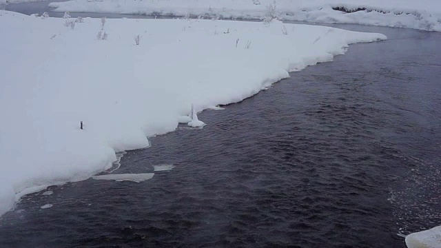 冬天的河和雪堆视频素材