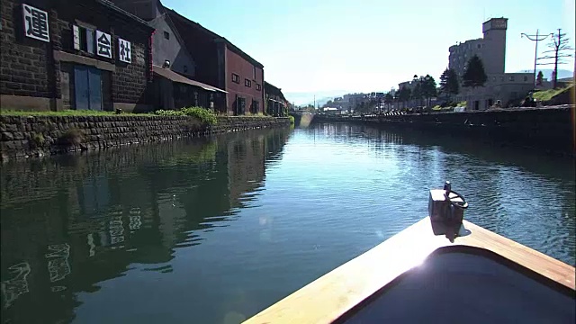 观点;日本北海道小樽运河邮轮视频素材