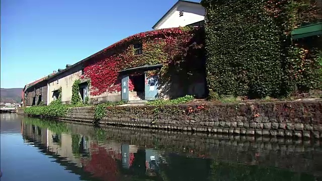 观点;日本北海道小樽运河邮轮视频素材