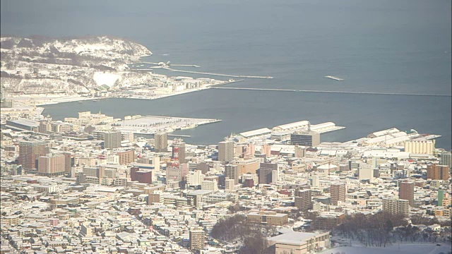 日本北海道，白雪覆盖的小丸市中心视频素材