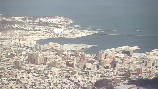 日本北海道，白雪覆盖的小丸市中心视频素材