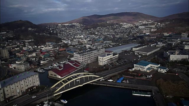 日本，北海道，小樽港和小樽市中心视频素材