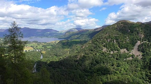 盘湖、河、山景观视频素材