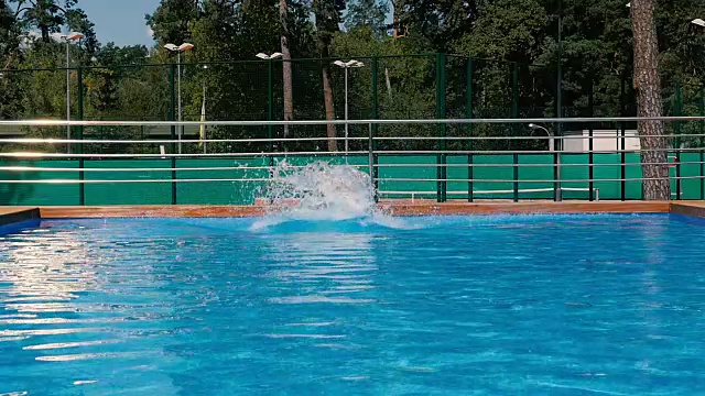 年轻人在游泳池里跳水视频素材