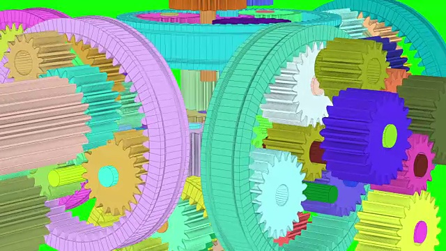 色彩斑斓的齿轮旋转。全高清3d渲染视频素材