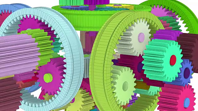 色彩斑斓的齿轮旋转。全高清3d渲染视频素材
