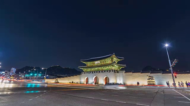 韩国首尔光华门夜景，高清时光流逝视频素材